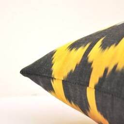 Gold Ikat Pillow Cover, Handmade Silk Cotton Cushion - 20x20 - thumbnail 4