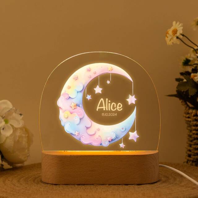 Personalized Moon & Stars Night Light Baby Nursery Decor - image 1