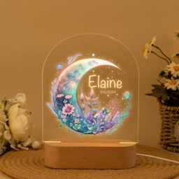 Personalized Moon & Stars Night Light Baby Nursery Decor - thumbnail 3