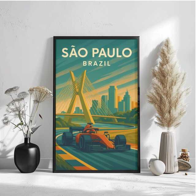 Interlagos F1 Poster, Vintage S??o Paulo Brazil, Formula One Art Print - image 1