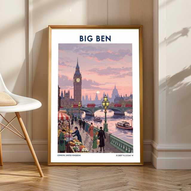 Vintage Big Ben Poster Retro London Travel Art Print - image 1