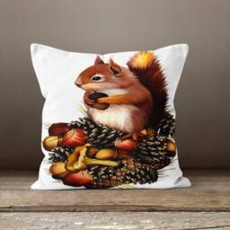 Squirrel Acorn Cushion Cover/Fall Trend Pillow Case/Trick Or Treat Cover/Housewarming Farmhouse Style Case - thumbnail 3