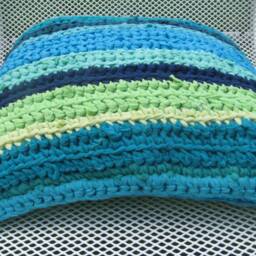 Large T-Shirt Recycling Pillow, Upcycling Turquoise-Green-Blue Decorative Pillow - thumbnail 3