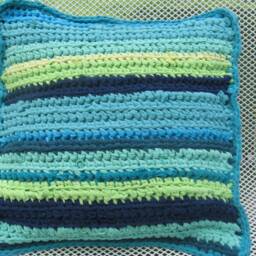 Large T-Shirt Recycling Pillow, Upcycling Turquoise-Green-Blue Decorative Pillow - thumbnail 2