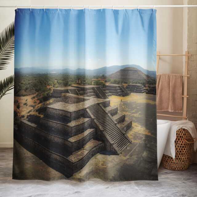 Teotihuac??n Mexico Pyramid Shower Curtain - Ancient Ruins Travel Photography Bathroom Decor Stone Architecture Art Mexican Landscape - image 1