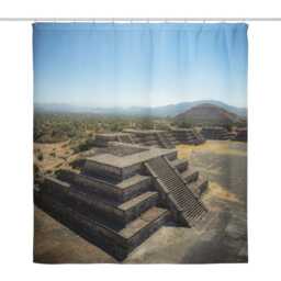 Teotihuac??n Mexico Pyramid Shower Curtain - Ancient Ruins Travel Photography Bathroom Decor Stone Architecture Art Mexican Landscape - thumbnail 2