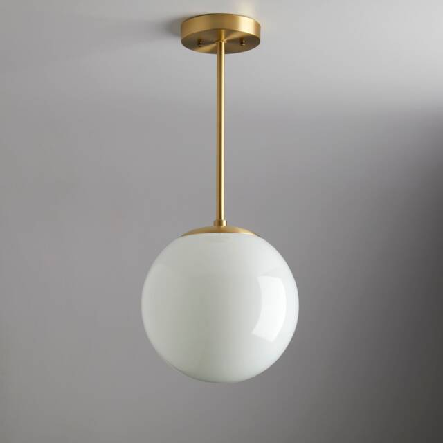 Modern White Glass - Mid Century Pendant Lighting Hand Blown Glass Ceiling Fixture Brass Light White - image 1