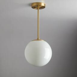 Modern White Glass - Mid Century Pendant Lighting Hand Blown Glass Ceiling Fixture Brass Light White - thumbnail 1