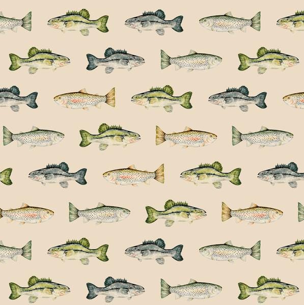 Fishing Baby Crib Sheet Taupe, Green & Blue Lake Life Cotton Fitted Sheet - image 1