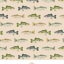 Fishing Baby Crib Sheet Taupe, Green & Blue Lake Life Cotton Fitted Sheet - thumbnail 2