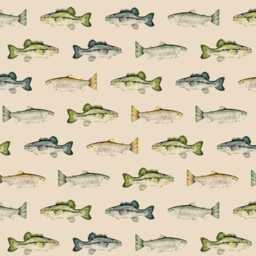 Fishing Baby Crib Sheet Taupe, Green & Blue Lake Life Cotton Fitted Sheet - thumbnail 3