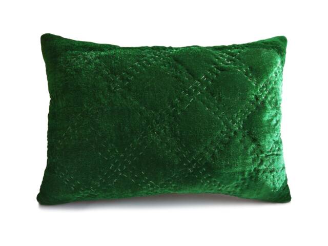 Velvet Pillow Cover, Green Pillow, Emerald Quilted Pick Stitch - image 1