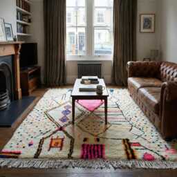Handwoven Wool Rug, Pink Boho Moroccan Tribal Runner - thumbnail 3