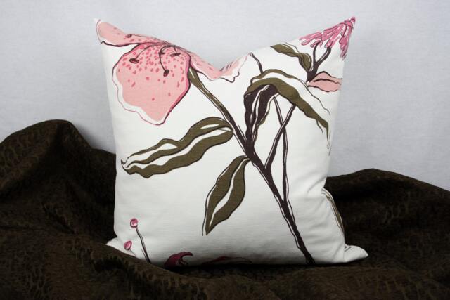 Floral Salmon, Pink, & Brown Pillow Cover, Throw Pillow, Toss Decorator Modern Pillow. 18 X Inch - image 1