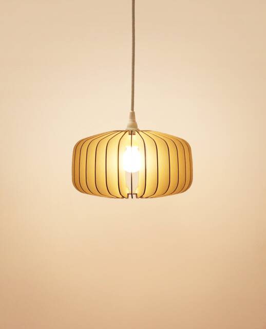 "Scandinavian-style Wooden & Cardboard Pendant Lamp With Minimalist, Eco-Friendly, Cocoon-Like Design, Made From Recycled Materials, Kido ""Mimosa" - image 1