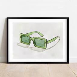 Green Sunglasses Art Print, Poster, Trendy Fashion Wall Art, Aesthetic, Unframed - thumbnail 2