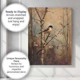 Charming Songbird On Blossom Branch Woodland Nature Painting Canvas Wall Art Print Decor Picture Ready To Hang - thumbnail 3