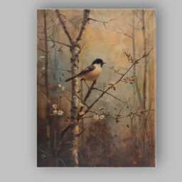 Charming Songbird On Blossom Branch Woodland Nature Painting Canvas Wall Art Print Decor Picture Ready To Hang - thumbnail 1