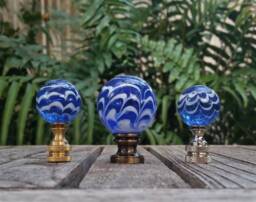 Royal Blue Lamp Finial, White Swirls, Glass - thumbnail 1