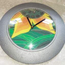 Unusual Embroidered Sunflower Wall Clock Decorated With Silver & Gold Metallic Stitching-30cm - thumbnail 2