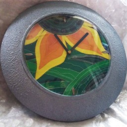 Unusual Embroidered Sunflower Wall Clock Decorated With Silver & Gold Metallic Stitching-30cm - thumbnail 3