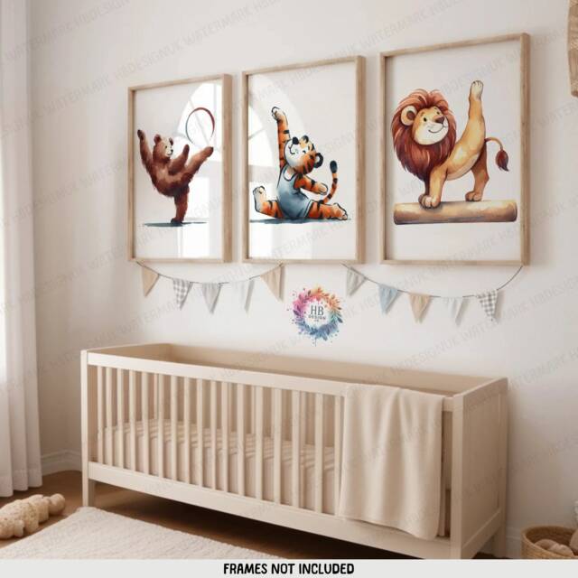 Kids Gymnastics Prints - Set Of 3 Posters - Animal Gymnast Boys Girls Bedroom Decor Nursery Gymnastic Wall Art Playroom Artwork Gift - image 1
