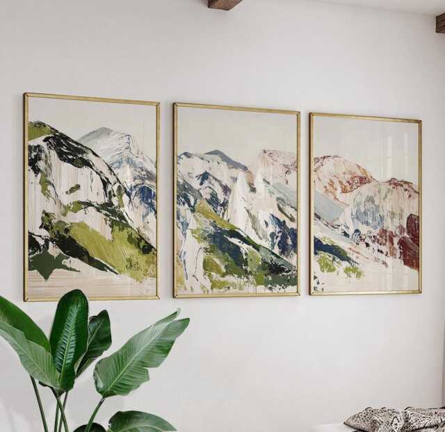 Mountain Landscape Poster Set Of 3 Abstract Brushstroke Style Wall Art - image 1