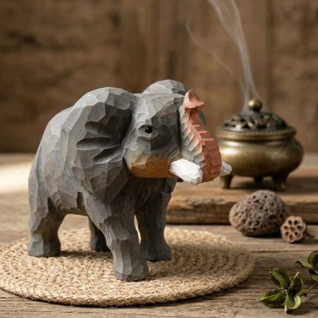 Hand Carved Wood Elephant Figurine - Rustic Animal Home Decor, Whimsical Sculpture - image 1