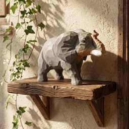 Hand Carved Wood Elephant Figurine - Rustic Animal Home Decor, Whimsical Sculpture - thumbnail 4