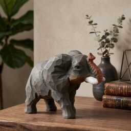 Hand Carved Wood Elephant Figurine - Rustic Animal Home Decor, Whimsical Sculpture - thumbnail 2