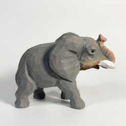 Hand Carved Wood Elephant Figurine - Rustic Animal Home Decor, Whimsical Sculpture - thumbnail 3