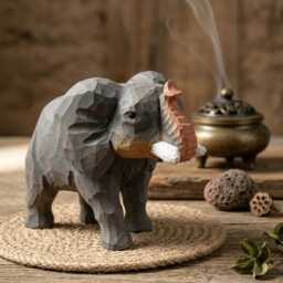 Hand Carved Wood Elephant Figurine - Rustic Animal Home Decor, Whimsical Sculpture - thumbnail 1
