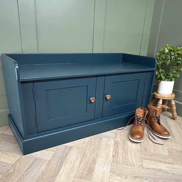 Solid Wood Entryway Storage Bench, Shaker Door Cabinet, Window Seat, Custom Color - image 1