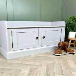 Solid Wood Entryway Storage Bench, Shaker Door Cabinet, Window Seat, Custom Color - thumbnail 2
