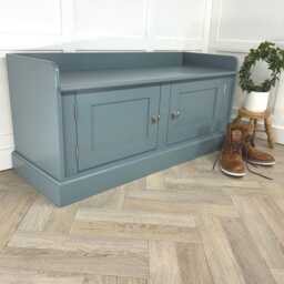 Solid Wood Entryway Storage Bench, Shaker Door Cabinet, Window Seat, Custom Color - thumbnail 4