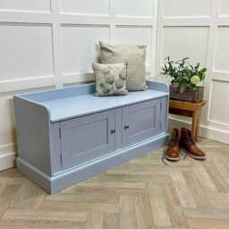 Solid Wood Entryway Storage Bench, Shaker Door Cabinet, Window Seat, Custom Color - thumbnail 3