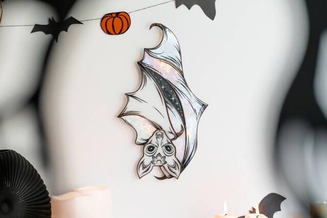 Whimsical Stained Glass Bat Wall Decor, Gothic Hanging, Iridescent Hand Painted Halloween Home Witchy Room Decoration - image 1