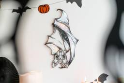 Whimsical Stained Glass Bat Wall Decor, Gothic Hanging, Iridescent Hand Painted Halloween Home Witchy Room Decoration - thumbnail 1