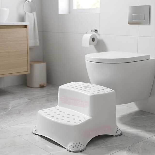 Toddler Toilet Step Stool, Two Kids Bathroom Footstool Baby Gift Decor - image 1