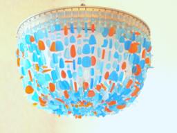 Sea Glass Chandelier Aqua, Turquoise, Tangerine Coastal Ceiling Light