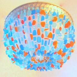 Sea Glass Chandelier Aqua, Turquoise, Tangerine Coastal Ceiling Light - thumbnail 2