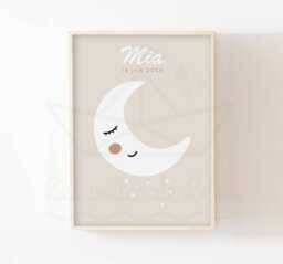 Personalized Moon Poster For Children, Boho Baby Room Decoration, Girl/Boy Birth Gift, Name Poster, Star - thumbnail 1