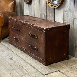 Handmade Leather Trunk - Custom Made Table - Drawer Coffee Bespoke Furniture - thumbnail 3
