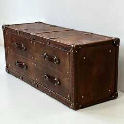 Handmade Leather Trunk - Custom Made Table - Drawer Coffee Bespoke Furniture