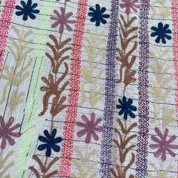 Vintage Suzani Kantha Quilt Unique Handmade Cotton Embroidered Reversible Bohemian Bedding Blanket - thumbnail 4