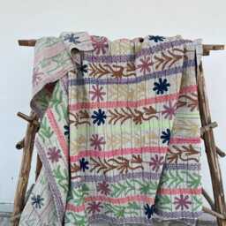 Vintage Suzani Kantha Quilt Unique Handmade Cotton Embroidered Reversible Bohemian Bedding Blanket - thumbnail 3