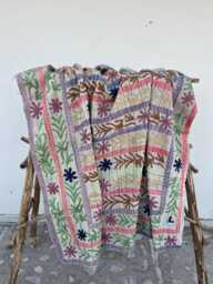 Vintage Suzani Kantha Quilt Unique Handmade Cotton Embroidered Reversible Bohemian Bedding Blanket - thumbnail 1