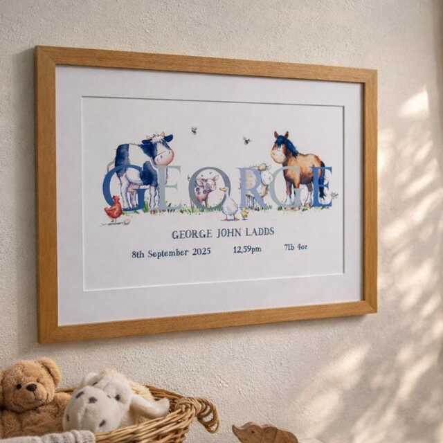 Personalised Farm Animal Name Print, Watercolour Nursery Decor - image 1