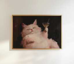 Funny Cat Cocktail Print Whimsical Bar Cart Wall Art - thumbnail 1