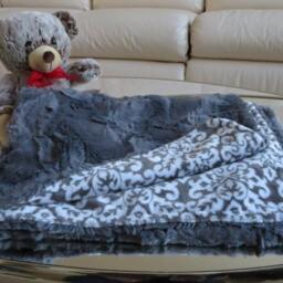 Personalized Minky Baby Blanket, Gray Damask, Shower Gift, Usa Handcrafted - thumbnail 3
